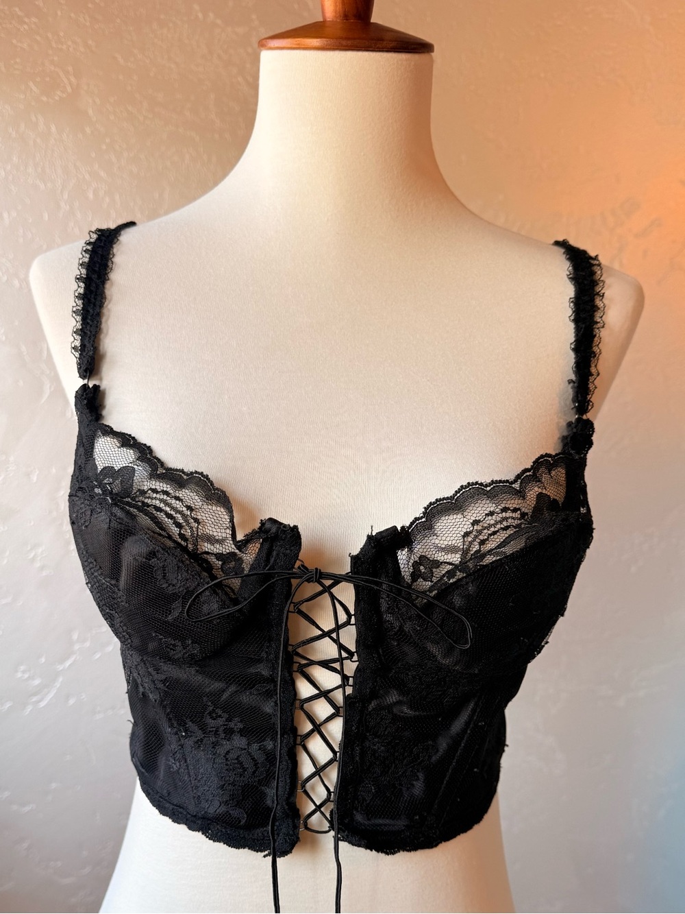Vintage Lady Desire Black Lace Corset Bustier Top | Lace-Up Front | Size M